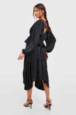 Vestito Midi In Raso Con Scollo Profondo E Arricciature -Negozio al dettaglio Vestiti gzz25461 black xl 1