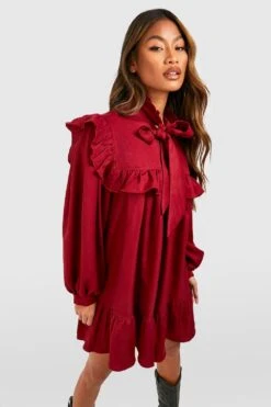 Vestito Grembiule Con Arricciature E Fiocco Al Collo -Negozio al dettaglio Vestiti gzz25476 wine xl 2