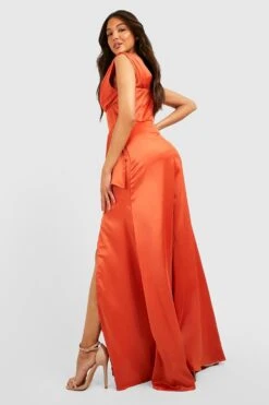 Vestito Maxi In Raso Con Vita Stile Corsetto E Arricciature -Negozio al dettaglio Vestiti gzz25490 rust xl 1