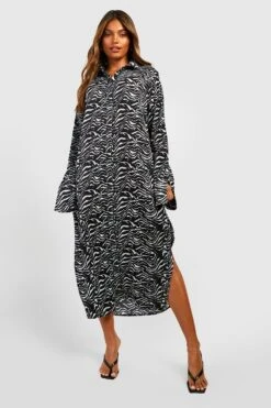 Vestito Camicia Premium Plissettato Zebrato -Negozio al dettaglio Vestiti gzz25492 black xl 3