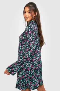 Vestito A Trapezio A Collo Alto Plissettato A Fiori -Negozio al dettaglio Vestiti gzz25496 black xl 1