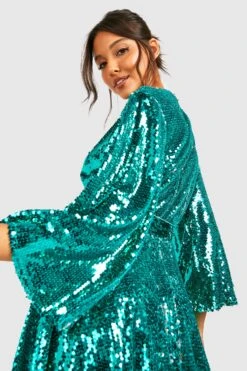Vestito Scaldacuore Da Party Con Paillettes E Maniche Ampie -Negozio al dettaglio Vestiti gzz25503 green xl 3