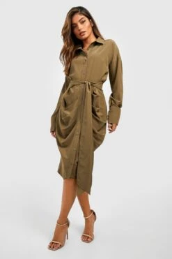 Vestito Camicia Midi Con Laccetti Frontali