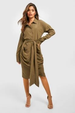 Vestito Camicia Midi Con Laccetti Frontali -Negozio al dettaglio Vestiti gzz25505 khaki xl 2