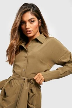 Vestito Camicia Midi Con Laccetti Frontali -Negozio al dettaglio Vestiti gzz25505 khaki xl 3