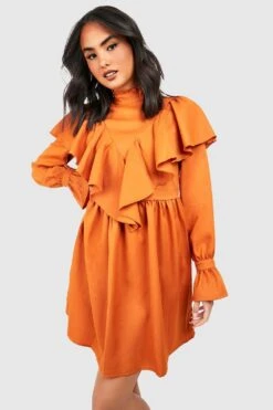 Vestito Skater A Collo Alto Con Arricciature