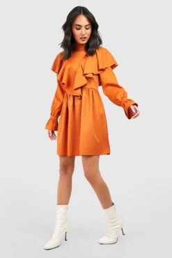 Vestito Skater A Collo Alto Con Arricciature -Negozio al dettaglio Vestiti gzz25513 rust xl 2