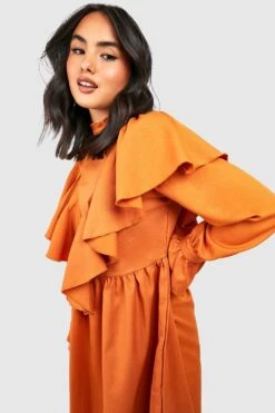 Vestito Skater A Collo Alto Con Arricciature -Negozio al dettaglio Vestiti gzz25513 rust xl 3