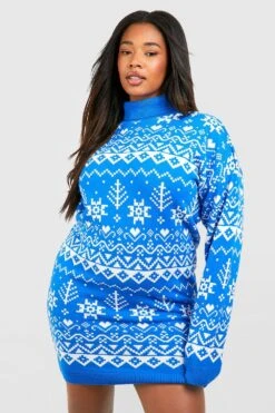 Vestito In Maglia A Collo Alto Plus Size Con Motivi Fairisle -Negozio al dettaglio Vestiti gzz25517 blue xl 2