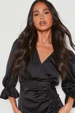 Vestito Scaldacuore Petite In Raso Con Ruches -Negozio al dettaglio Vestiti gzz25580 black xl 3