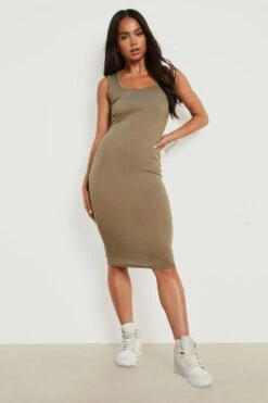 Vestito Midi Petite Basic Con Scollo Rotondo -Negozio al dettaglio Vestiti gzz25586 khaki xl 2