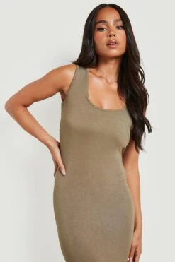 Vestito Midi Petite Basic Con Scollo Rotondo -Negozio al dettaglio Vestiti gzz25586 khaki xl 3