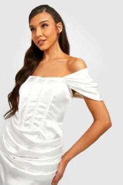 Vestito Maxi A Corsetto In Raso Con Maniche Drappeggiate -Negozio al dettaglio Vestiti gzz25605 white xl 3