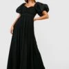Vestito Maxi In Chiffon A Pieghe Con Maniche A Sbuffo