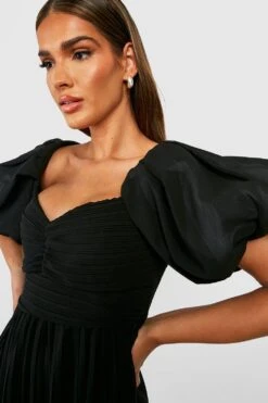 Vestito Maxi In Chiffon A Pieghe Con Maniche A Sbuffo 7 Vestito Maxi In Chiffon A Pieghe Con Maniche A Sbuffo -Negozio al dettaglio Vestiti gzz25606 black xl 3