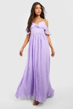 Vestito Maxi In Chiffon A Pieghe Con Spalle Scoperte -Negozio al dettaglio Vestiti gzz25610 lilac xl 2