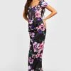 Vestito Maxi In Raso A Fiori Con Dettagli Stile Corsetto