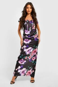 Vestito Maxi In Raso A Fiori Con Dettagli Stile Corsetto 6 Vestito Maxi In Raso A Fiori Con Dettagli Stile Corsetto -Negozio al dettaglio Vestiti gzz25614 black xl 2