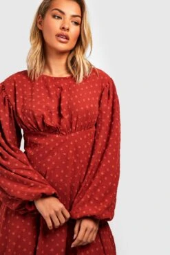 Vestito Midi In Rete Plumetis Con Maniche Lunghe E Arricciature -Negozio al dettaglio Vestiti gzz25615 rust xl 3