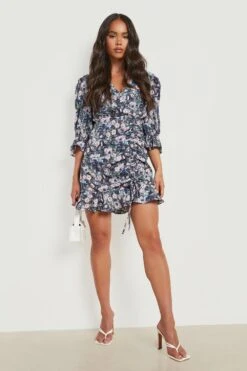 Vestito Scaldacuore Petite A Fiori Con Ruches -Negozio al dettaglio Vestiti gzz25623 navy xl 2