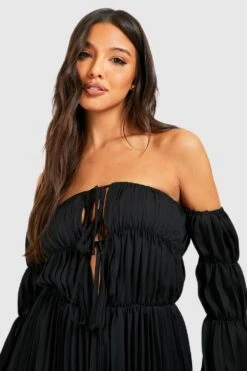 Vestito Skater Midi A Pieghe Con Scollo Bardot -Negozio al dettaglio Vestiti gzz25628 black xl 3