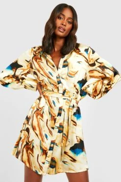 Vestito Camicia In Fantasia Cachemire Con Cintura