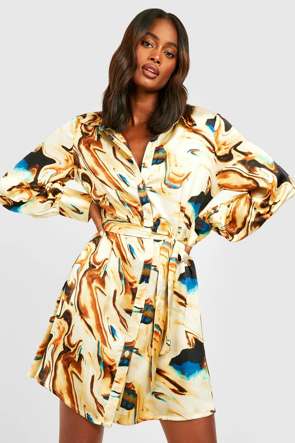 Vestito Camicia In Fantasia Cachemire Con Cintura 1 Vestito Camicia In Fantasia Cachemire Con Cintura