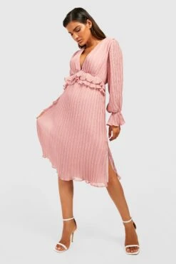 Vestito Midi A Pieghe Con Volant