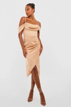 Vestito Midi A Corsetto Tall In Raso Drappeggiato -Negozio al dettaglio Vestiti gzz25947 stone xl 2