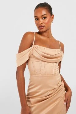 Vestito Midi A Corsetto Tall In Raso Drappeggiato -Negozio al dettaglio Vestiti gzz25947 stone xl 3