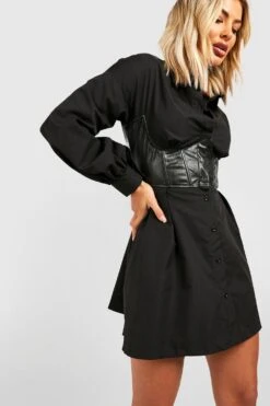 Vestito Camicia Con Corsetto Effetto Pelle -Negozio al dettaglio Vestiti gzz26040 black xl 3