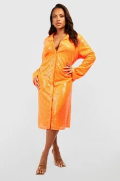 Vestito Camicia Midi Plus Size Con Paillettes