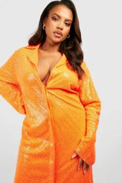 Vestito Camicia Midi Plus Size Con Paillettes 6 Vestito Camicia Midi Plus Size Con Paillettes -Negozio al dettaglio Vestiti gzz26054 orange xl 2