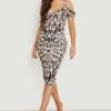 Vestito Midi Leopardato Con Spalline E Spalle Scoperte