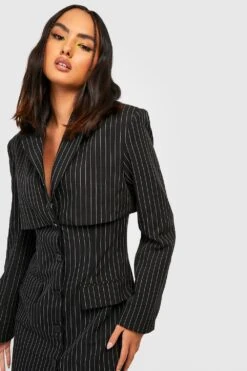 Vestito Blazer Su Due Livelli A Righe Verticali -Negozio al dettaglio Vestiti gzz26078 black xl 3