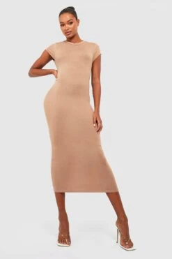 Vestito T-shirt Midi Tall Aperto Sul Retro -Negozio al dettaglio Vestiti gzz26087 camel xl 2