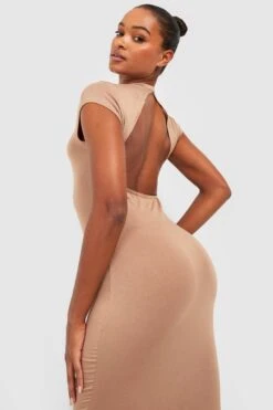 Vestito T-shirt Midi Tall Aperto Sul Retro -Negozio al dettaglio Vestiti gzz26087 camel xl 3