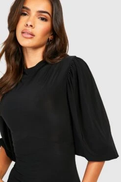 Vestito Midi Seducente A Collo Alto Con Maniche A Palloncino -Negozio al dettaglio Vestiti gzz26421 black xl 2