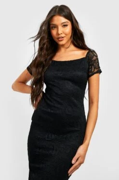 Vestito Longuette In Pizzo Con Scollo Bardot -Negozio al dettaglio Vestiti gzz26436 black xl 2