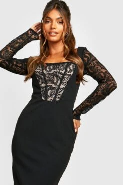 Vestito Midi In Pizzo A Contrasto Con Pannelli -Negozio al dettaglio Vestiti gzz26439 black xl 3