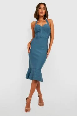 Vestito Midi Fasciante A Corsetto Con Fondo Arricciato