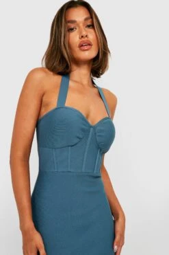 Vestito Midi Fasciante A Corsetto Con Fondo Arricciato -Negozio al dettaglio Vestiti gzz26461 teal xl 3