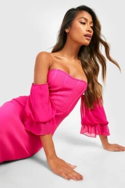 Vestito Midi Fasciante A Corsetto Con Spalle Scoperte -Negozio al dettaglio Vestiti gzz26462 pink xl 2