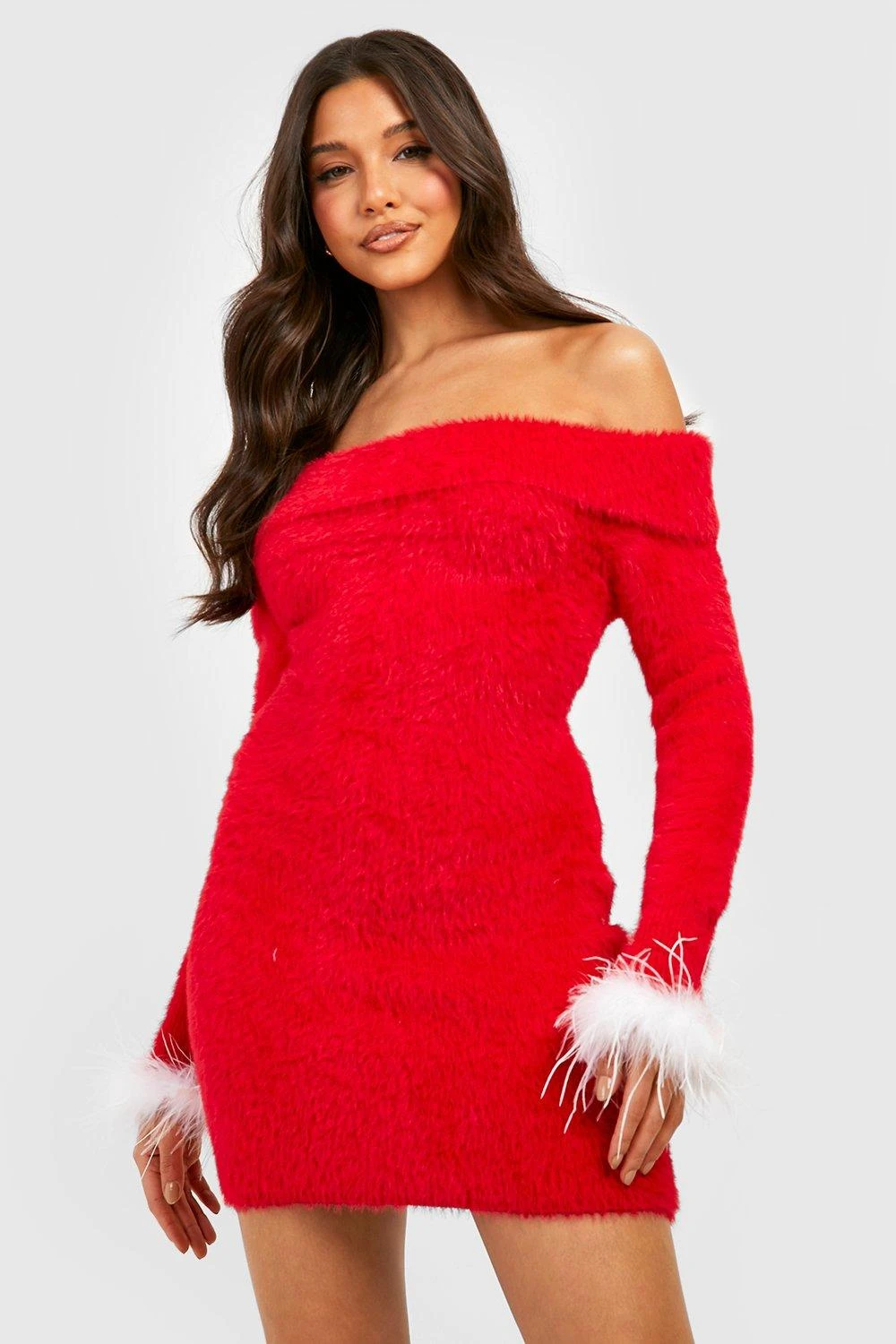 Vestito Natalizio In Maglia Morbida Con Piume Sui Polsini 3 Vestito Natalizio In Maglia Morbida Con Piume Sui Polsini - immagine 3