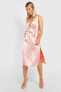 Vestito Midi In Raso Con Scollo Profondo E Arricciature -Negozio al dettaglio Vestiti gzz26626 rose xl 2