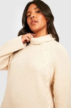 Vestito In Maglia Plus Size A Collo Alto Con Laccetti -Negozio al dettaglio Vestiti gzz26661 stone xl 3