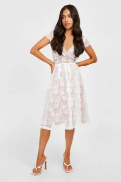 Vestito Midi Petite Premium In Pizzo A Maniche Corte -Negozio al dettaglio Vestiti gzz26751 white xl 2