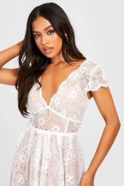 Vestito Midi Petite Premium In Pizzo A Maniche Corte -Negozio al dettaglio Vestiti gzz26751 white xl 3