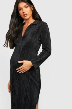 Vestito Midi Premaman Plissettato Con Spacco Laterale -Negozio al dettaglio Vestiti gzz26888 black xl 2