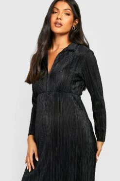 Vestito Midi Premaman Plissettato Con Spacco Laterale -Negozio al dettaglio Vestiti gzz26888 black xl 3